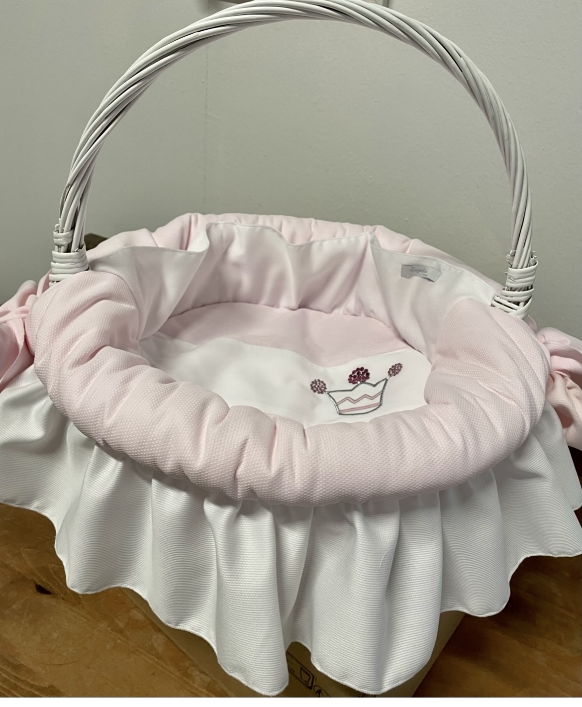 corbeille osier collection princesse rose et blanc