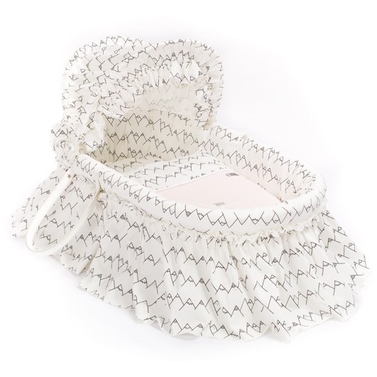 Couffin bébé Osier Blanc Broderie Lama Rose