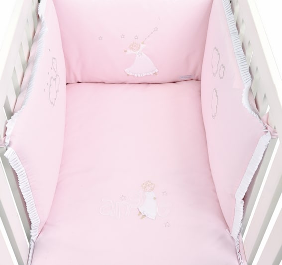 Tour de lit bébé fille en gaze de coton bio rose - lit 60 cm x 120 cm