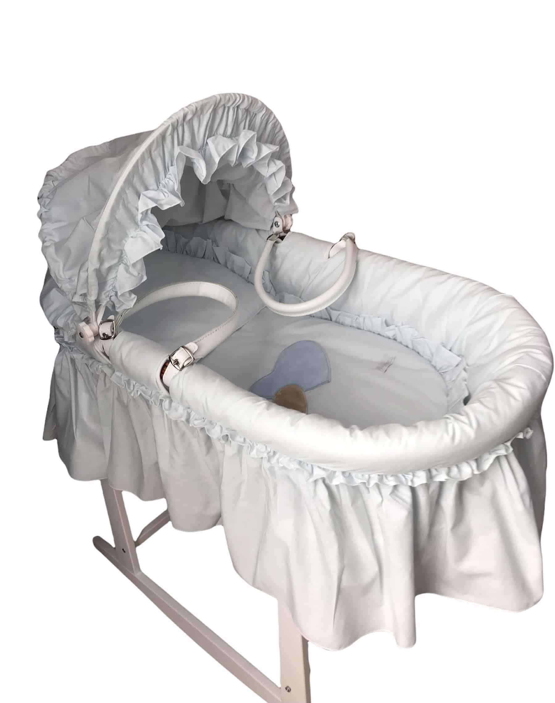 Couffin Osier Laque Blanc Bebe Star Bleu Maison Nougatine