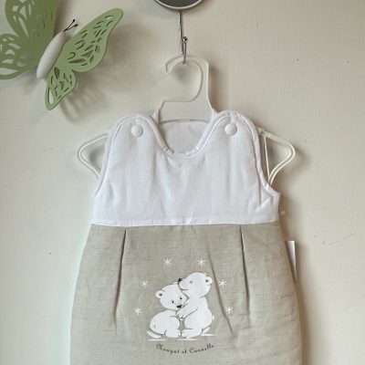 Gigoteuse en lin blanc et beige ourson
